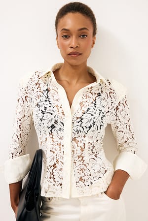 Cream Fitted Lace Shirt