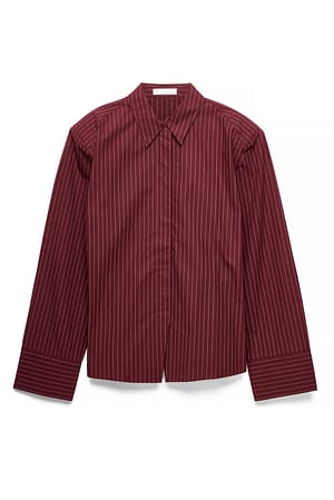 Burgundy Stripe Fitted Shoulder Pad Shirt