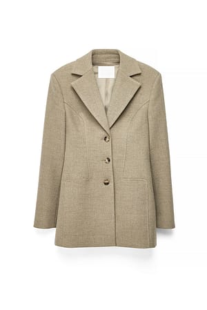 Beige Fitted Three Button Blazer