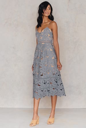 Floral Crochet Midi Dress Blue NA KD