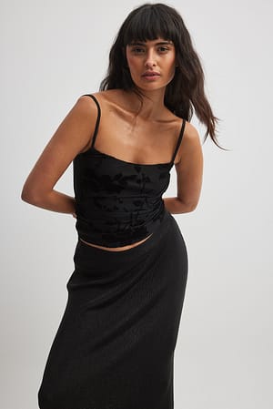 Black Singlet med blomstertrykk
