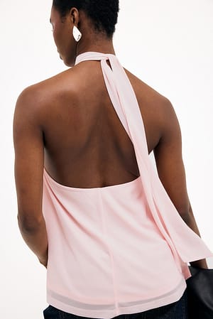 Light Pink Vid krage topp