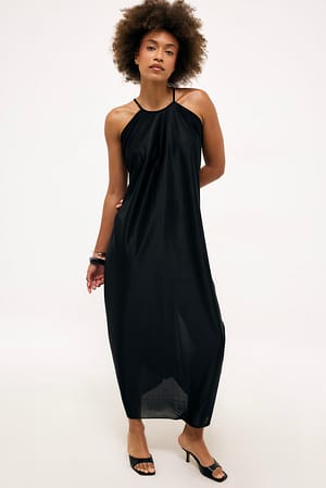 Black Luchtige Jersey Maxi-jurk met Drapering