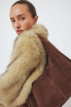 DK Brown Fold Detail Suede Handbag