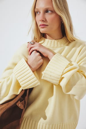 Yellow Folded Sleeve Knitted Sweater