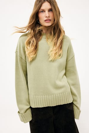 Mint Green Jersey de punto con manga doblada