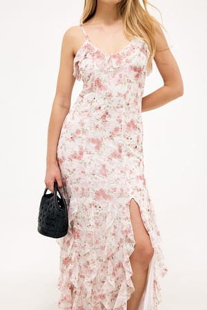 Frill Lace Maxi Dress Flower | NA-KD