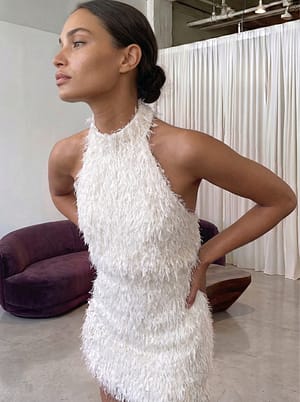 White Vestido Halter con Flecos