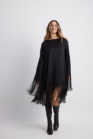 Black Fringe Poncho