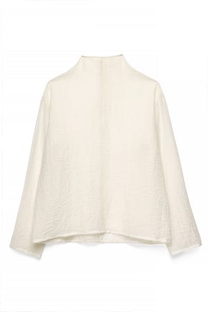 Cream Funnel Neck Seam Detail Crinkle Top