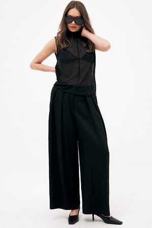 Black Funnel Neck Sleeveless Top