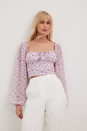Rose/Flower Blusa de gasa con copas fruncidas