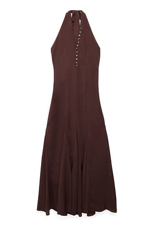 Dark Brown Vestido maxi con botones en la parte delantera y cuello halter