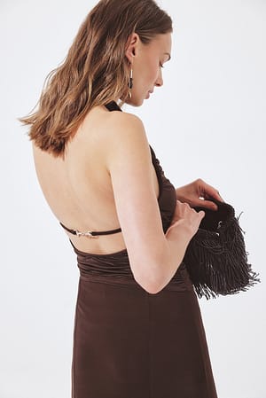 Dark Brown Halterneck Draped Top