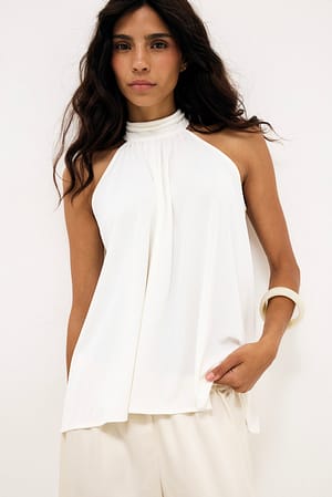 White Halterneck Flowy Tie Top