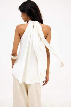 White Halterneck Flowy Tie Top