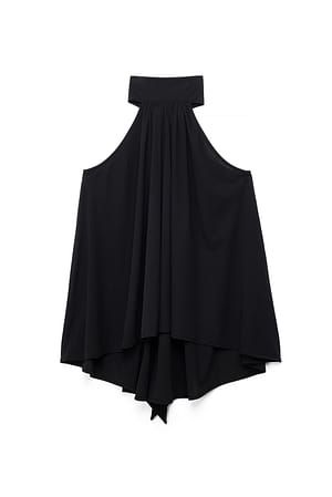 Black Halterneck Flowy Tie Top