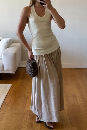 Beige Halterneck Jersey Maxi Dress