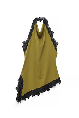 Khaki Top de encaje con cuello halter