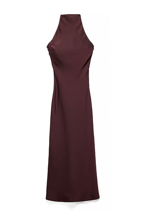 Plum Halterneck Satin Maxi Dress