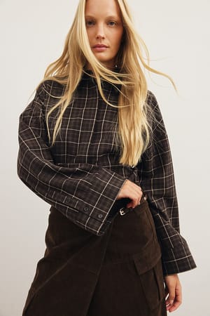 Brown Check Schweres Hemd mit weitem, angesetztem Ärmel