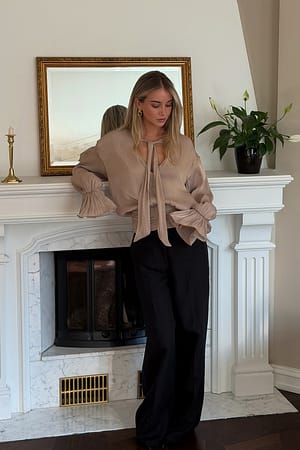 Black Lyocell wijde broek met halfhoge taille