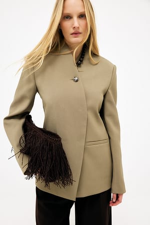 Khaki Green Blazer met hoge kraag en enkele knoop