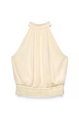 Light Yellow Chiffon top met hoge halslijn