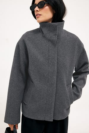 Grey High Neck Short Coat