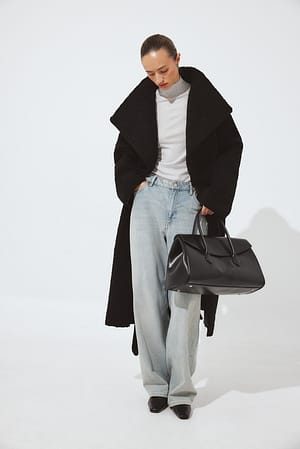 Black High Neck Teddy Coat