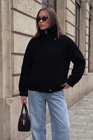 Black High Neck Wool Blend Jacket