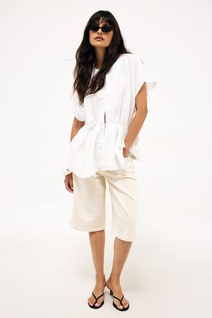 Ecru Shorts en denim longs taille haute
