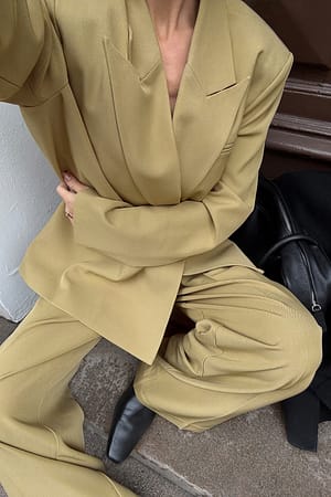 Kakhi green High Waist Pleated Wide Leg Pants