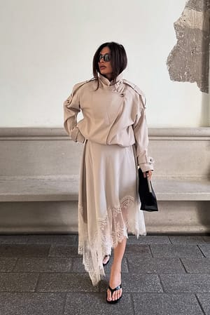 Beige Kanten midirok