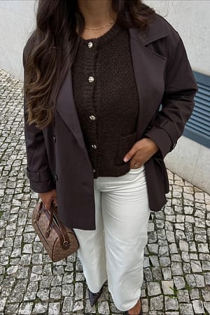 Brown Knitted Gold Button Cardigan