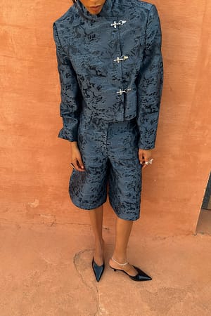 Dark Blue Veste courte avec détail de boutons Jacquard