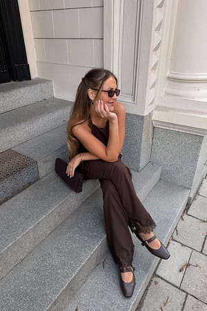Dark Brown Lace Detail Trousers