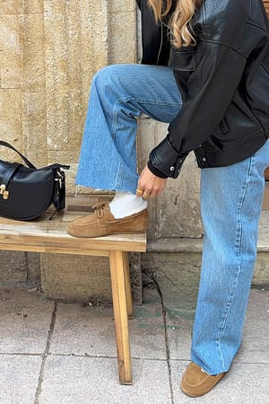 Tan Fluffy Suede Loafers