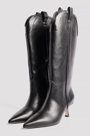 Knee High Cowboy Stiletto Boots Black | NA-KD