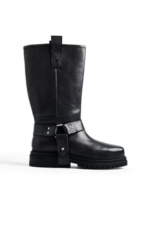 Botas Moteras Botas Altas Cuero Negro Botas Moteras De Piel Hasta
