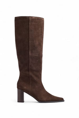 Brown Knee High Suede Block Heels