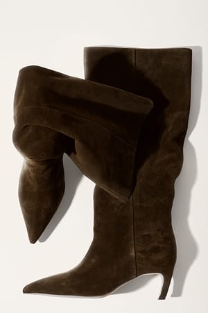 Khaki Brown Bottes hautes en daim