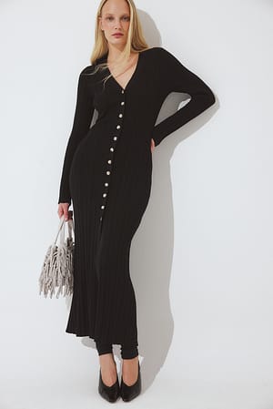 Black Vestido de punto Cardigan Midi