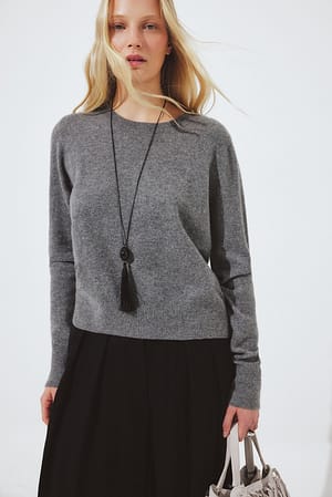 Grey Knitted Cashmere Round Neck Sweater