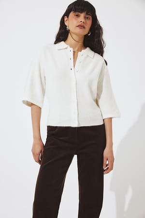 Offwhite Vest met gebreide kraag