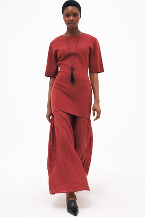 Rustic Red Knitted Combined Maxi Dress