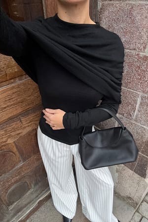 Black Knitted Draped Top