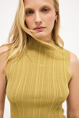 Green Knitted Frill Detail Sleeveless Top