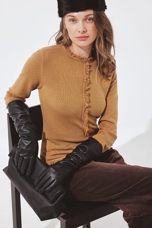 Camel Knitted Fringe Detail Top
