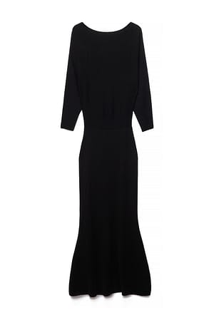Black Strikket jacquard maxikjole med flaggermusermer